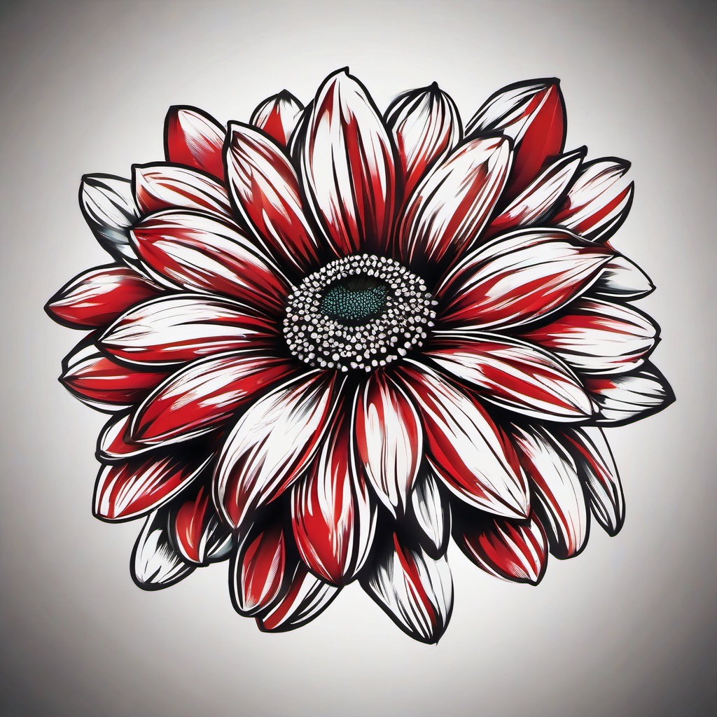 Red Daisy Tattoo-Making of a bold and vibrant statement with a red daisy tattoo, symbolizing passion and love.  simple vector color tattoo