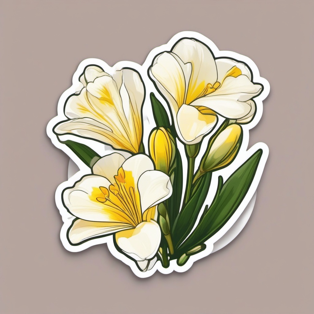 Freesia Sticker - Enjoy the fragrant and delicate beauty of freesia blossoms with this elegant sticker, , sticker vector art, minimalist design