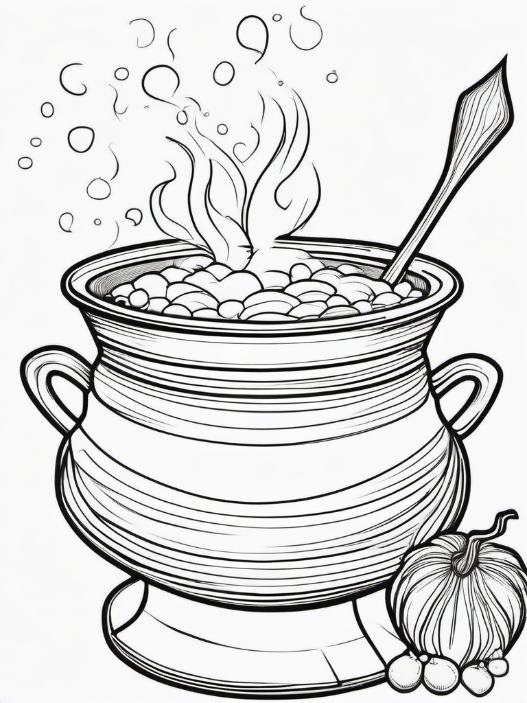 Cauldron Coloring Pages - Bubbling Pot for Witch's Brew  minimal black outline printable sheet, coloring page