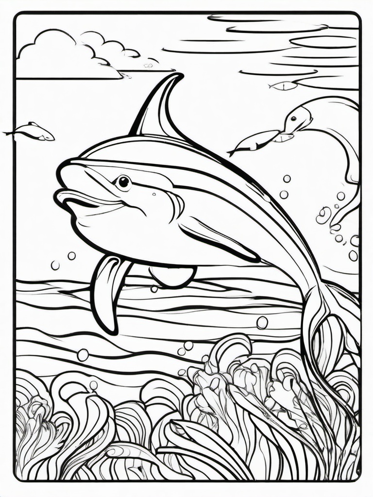 Fish Coloring Pages - Fish playing with a friendly dolphin  simple coloring pages