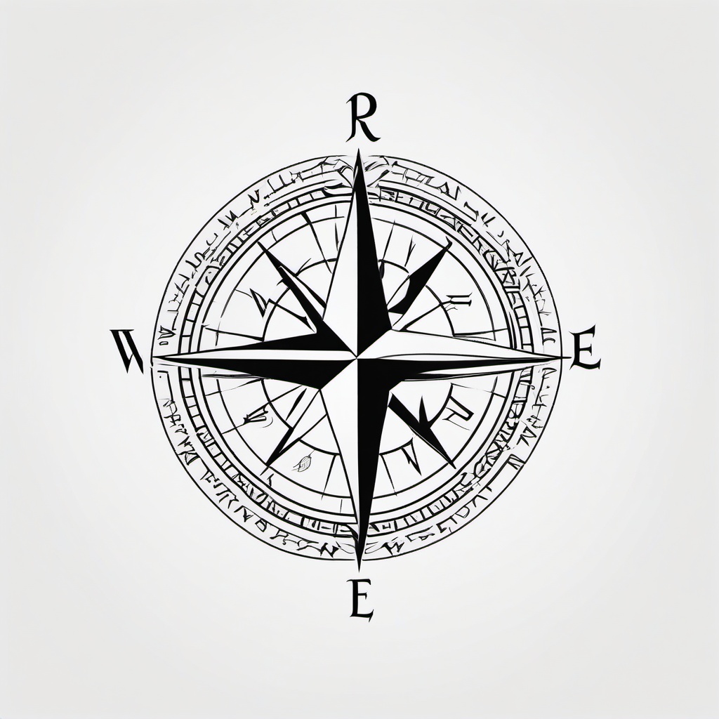 Rune Compass Tattoo - Compass tattoo featuring runic symbols.  simple vector tattoo,minimalist,white background