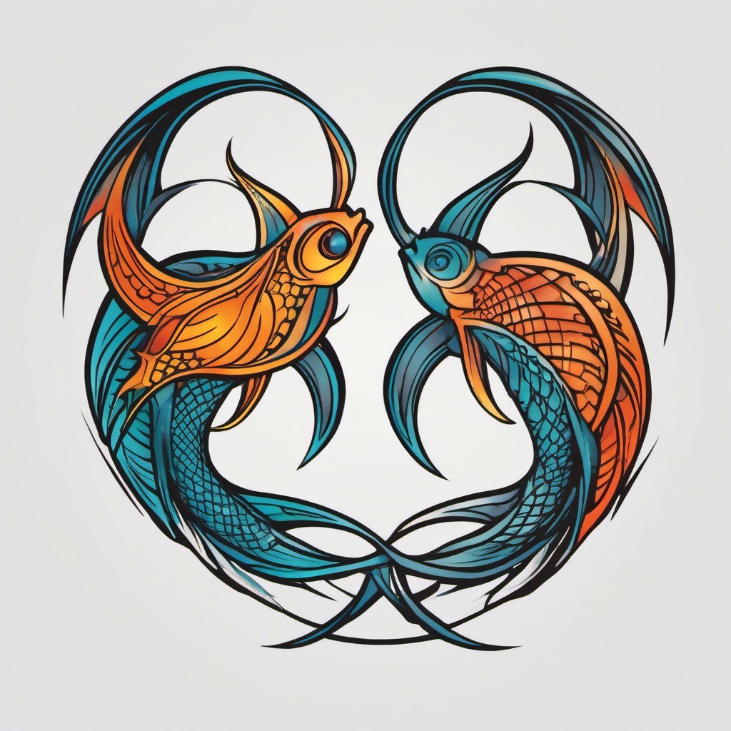 pisces and cancer tattoo together  simple vector color tattoo