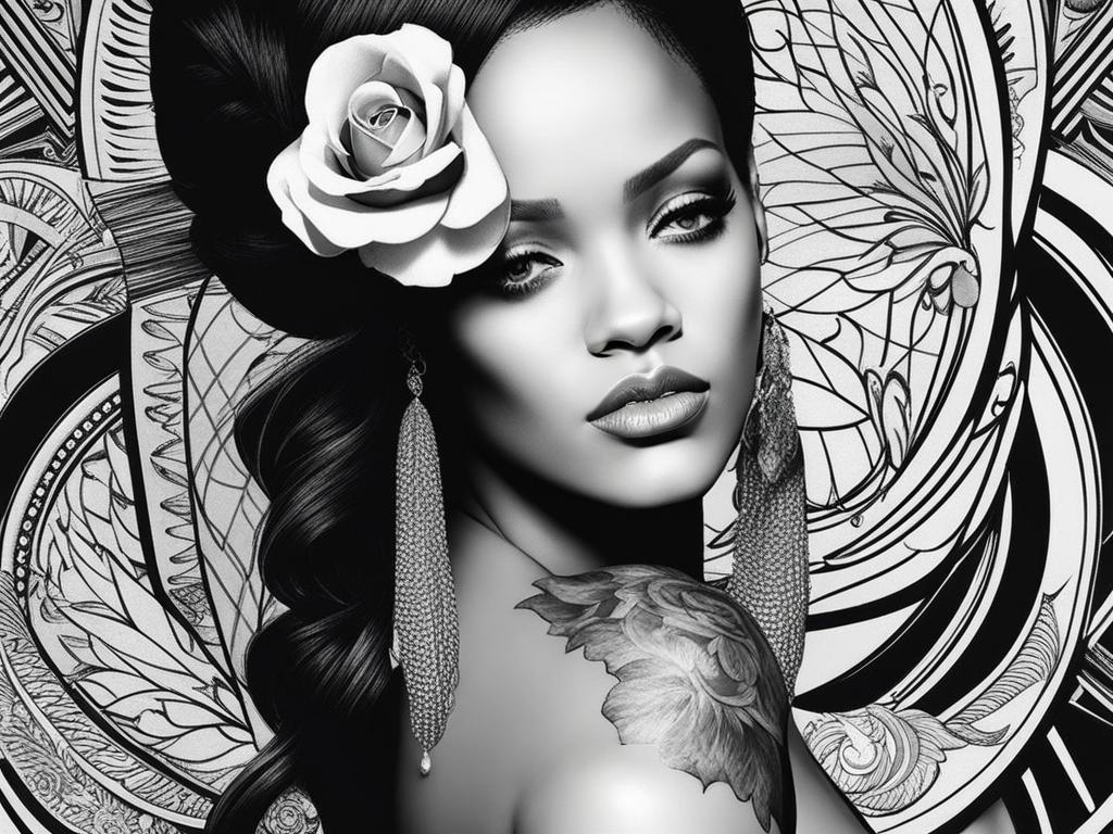 rihanna tattoo black and white design 