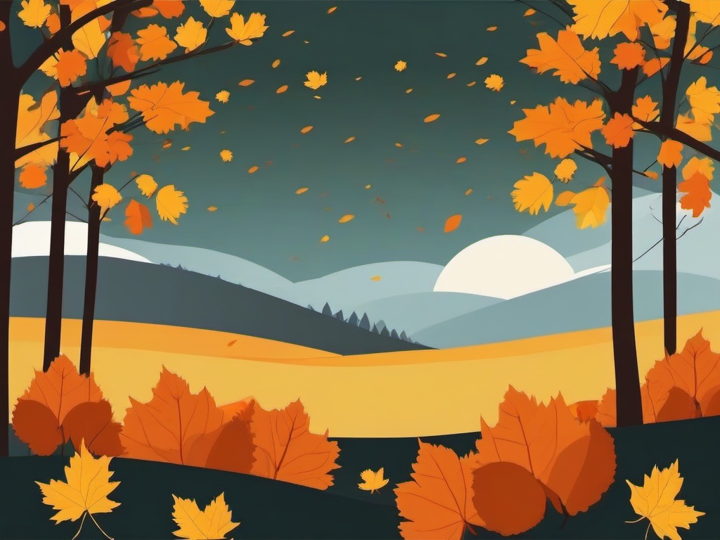 October clipart - autumn landscape with orange and yellow leaves  color,minimalist,vector clipart