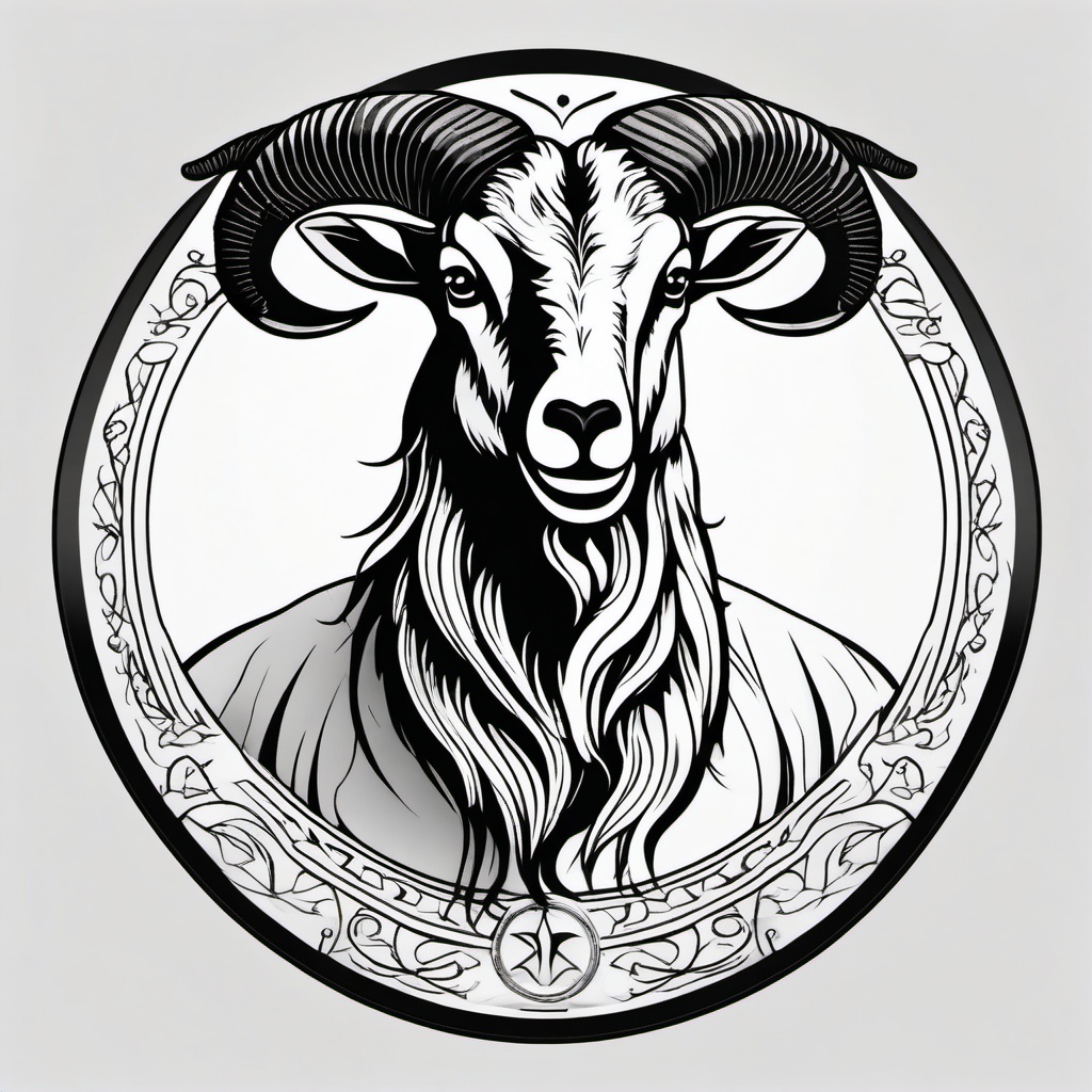 Goat Zodiac Sign Tattoo - A tattoo representing the goat as a zodiac sign.  simple color tattoo design,white background