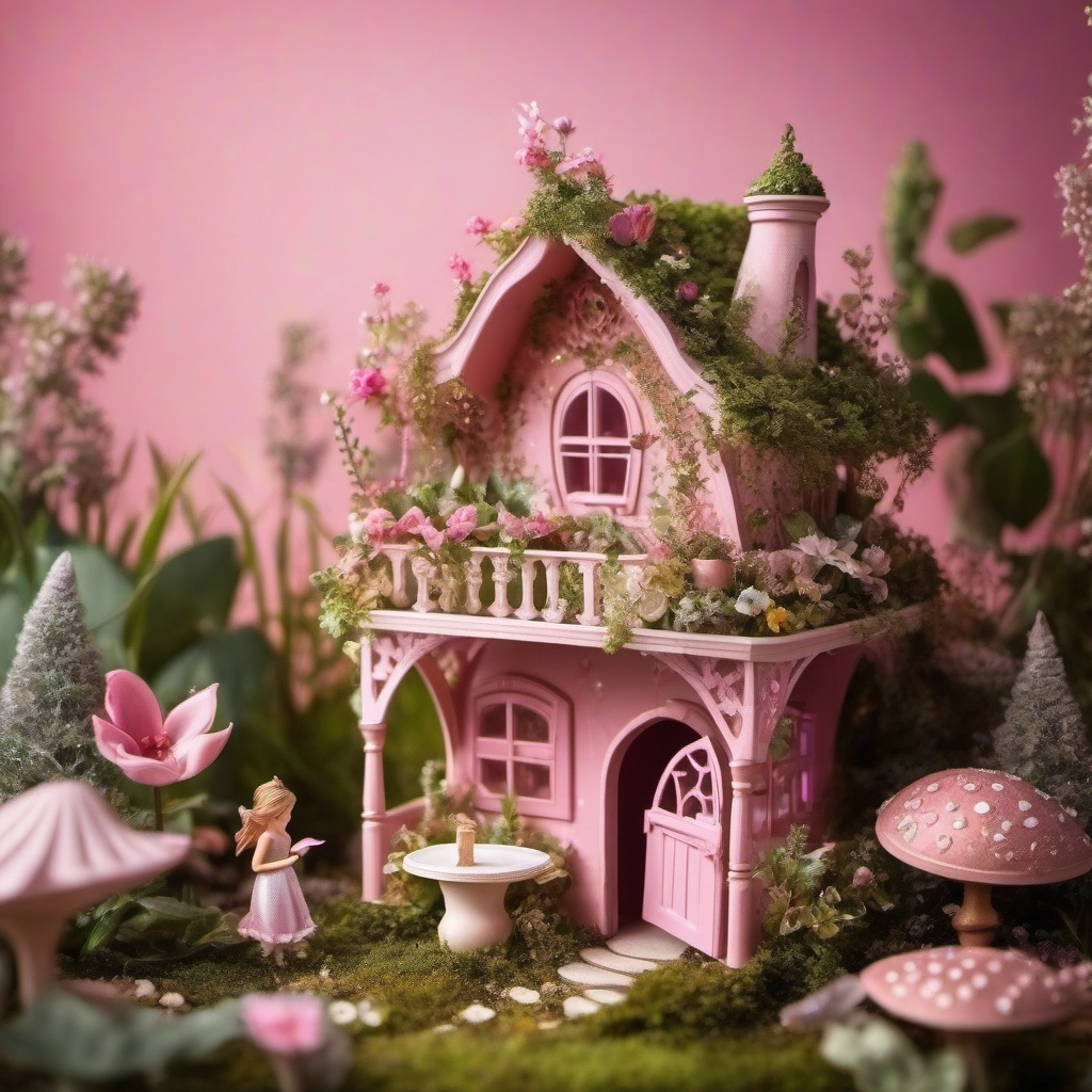 Magical Fairy Garden Pink Background intricate details, patterns, wallpaper photo