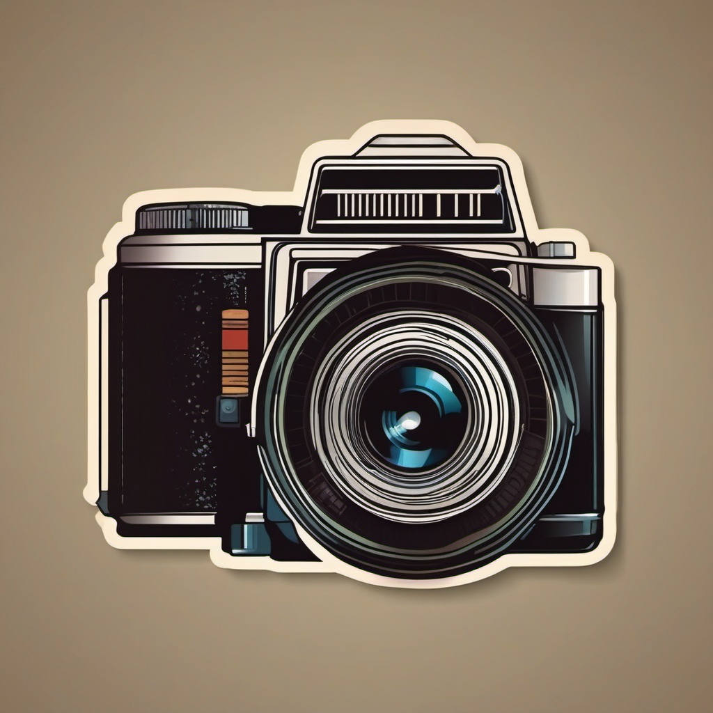 Camera and Film Sticker - Vintage camera with film roll, ,vector color sticker art,minimal