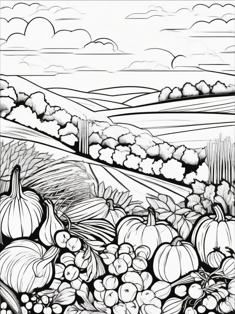 Harvesting Vegetables Coloring Pages - Gathering Food for Thanksgiving Feast  minimal black outline printable sheet, coloring page