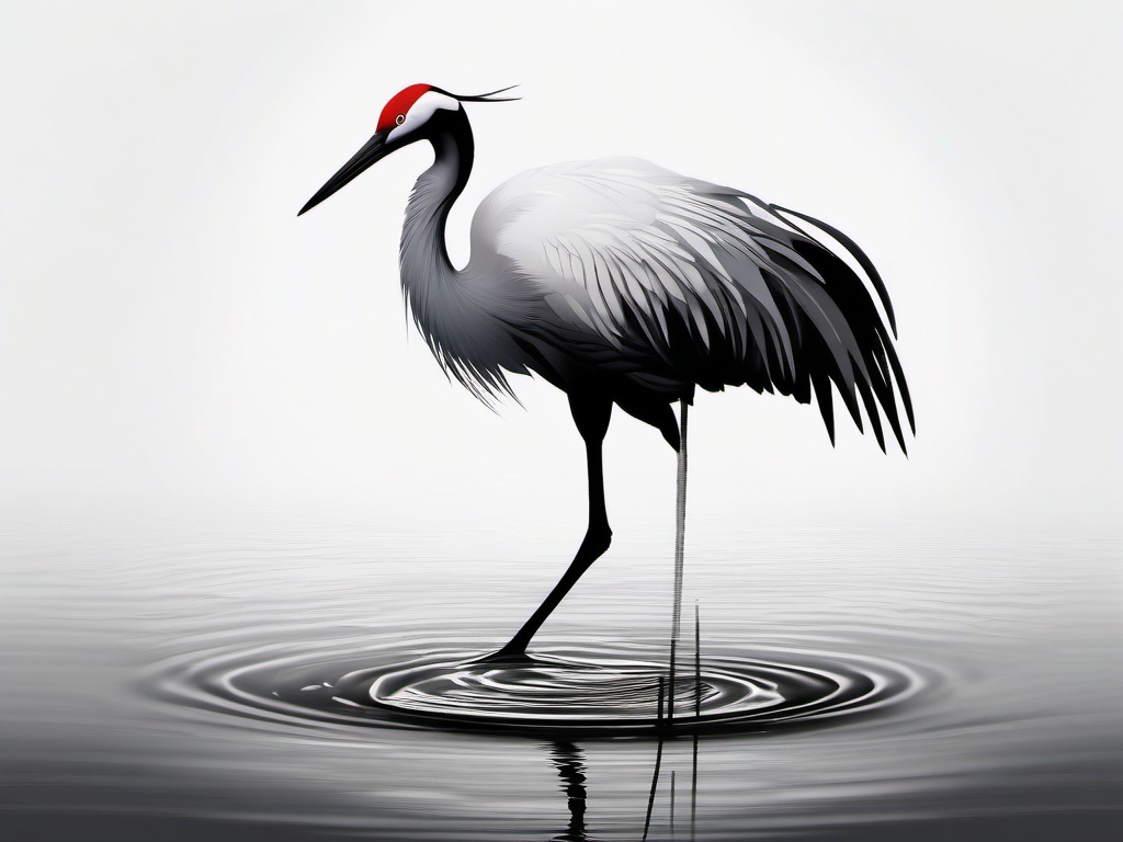 Crane Bird Tattoo - Crane standing in water  minimalist tattoo design, white background