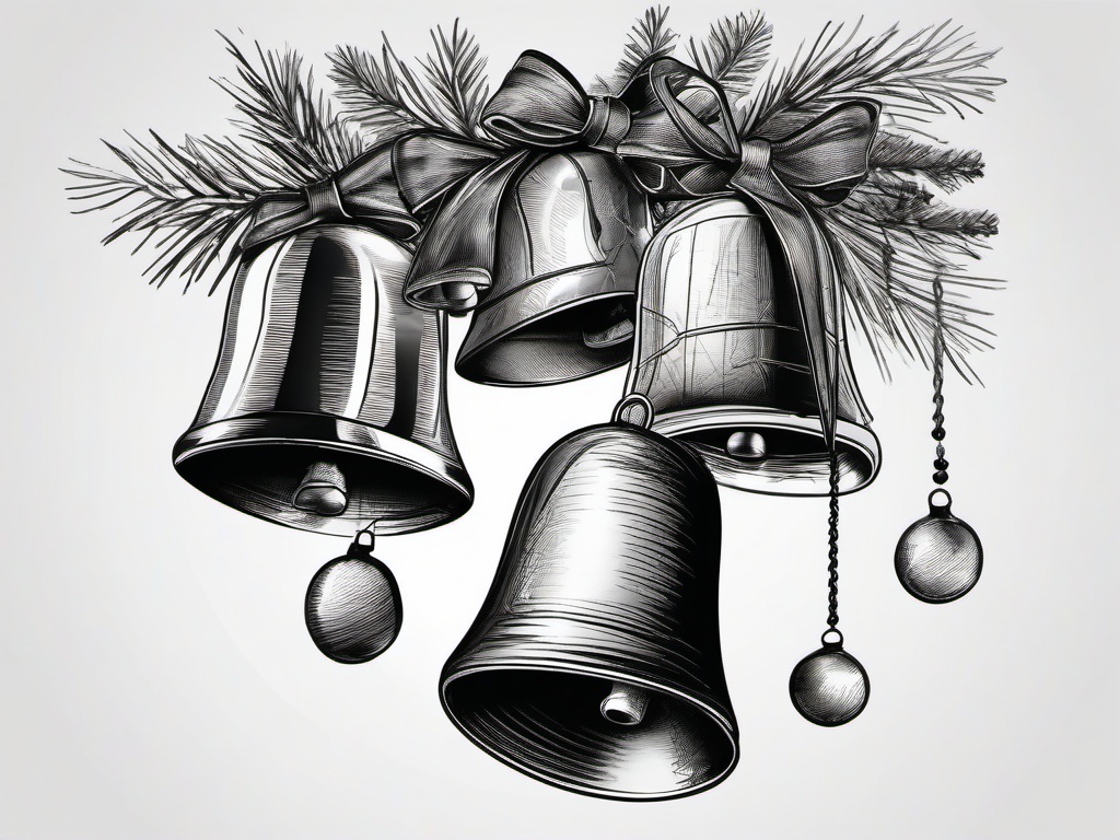 drawing of christmas bells  minimal rough sketch scribbles,doodles,black and white