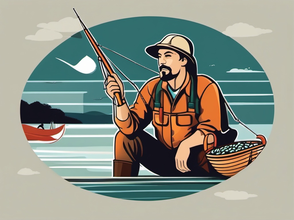 Fisherman's Catch clipart - A proud fisherman with his catch of the day., ,vector color clipart,minimal