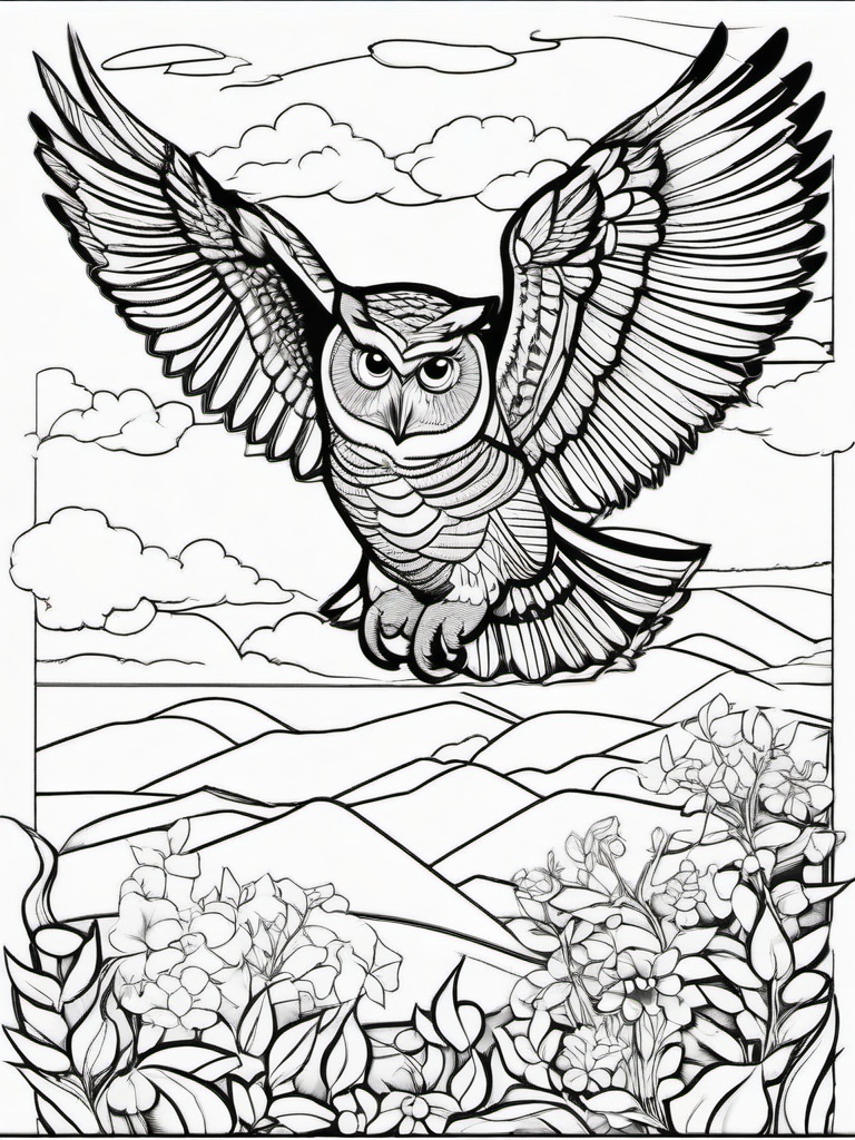 Owl Coloring Pages - Owl flying with a colorful kite  simple coloring pages