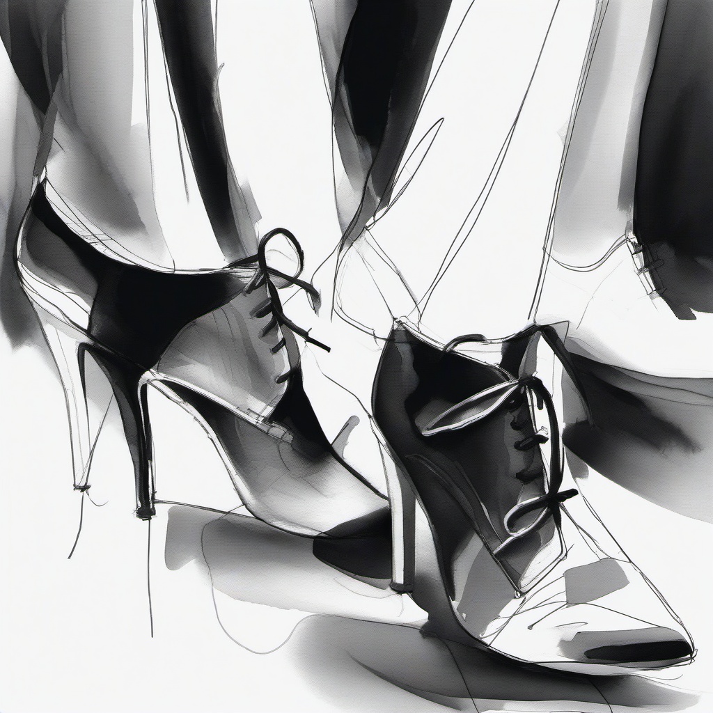 drawing of shoes in a fashion show  minimal rough sketch scribbles,doodles,black and white