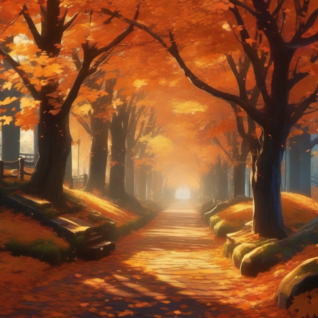 Autumnal Foliage Wonderland in Anime Fall Anime Background intricate details, patterns, wallpaper photo