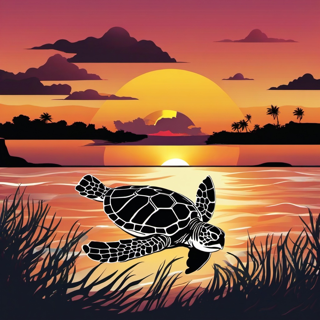 Sea Turtle clipart - sea turtle and sunset  clipart