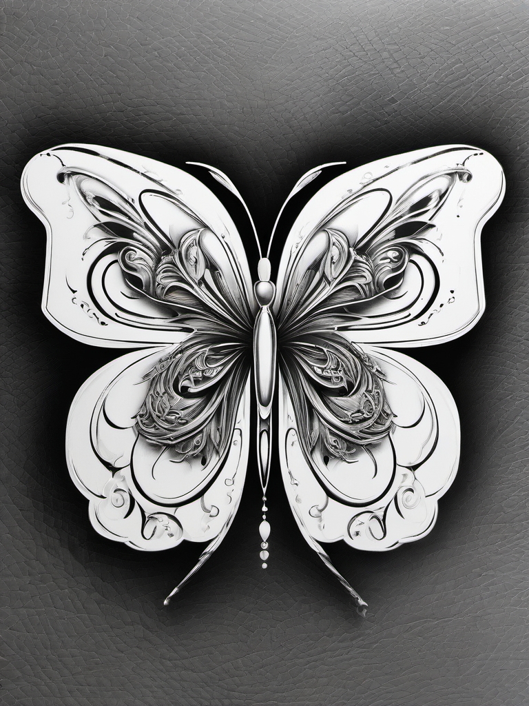 Lucky clover with butterfly tattoo: Transformation and luck entwined in art.  black white tattoo, white background