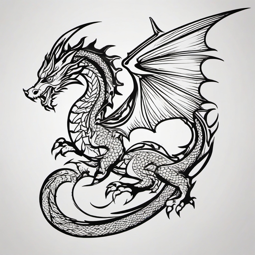 Medieval Dragon Tattoo Designs - Tattoo designs inspired by medieval dragon motifs.  simple color tattoo,minimalist,white background