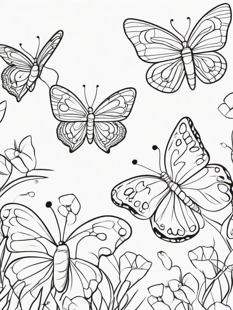 Cute Baby Butterflies Coloring Pages - Adorable Young Butterflies in Playful Poses  minimal black outline printable sheet, coloring page