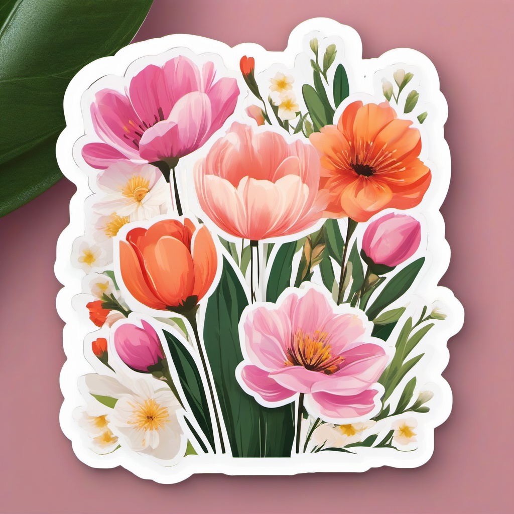 Spring Blossoms Sticker - Welcome the season of renewal with this vibrant sticker featuring blooming flowers, , sticker vector art, minimalist design