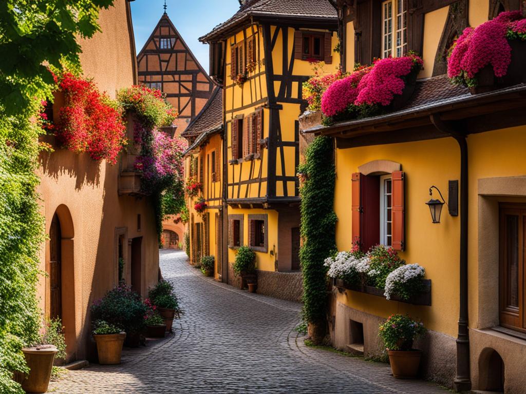 hidden charms of alsace villages - paint the hidden charms of alsace's lesser-known villages, with colorful half-timbered houses and flower-filled streets. 