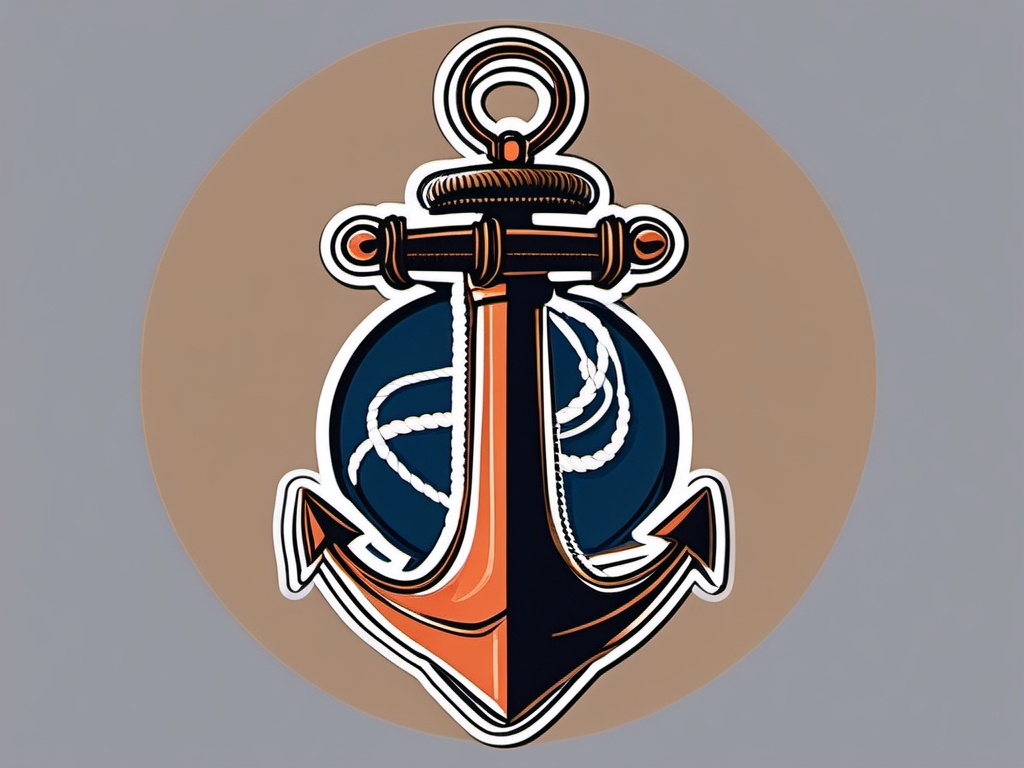 Anchor and Rope Sticker - Nautical anchor with a rope, ,vector color sticker art,minimal