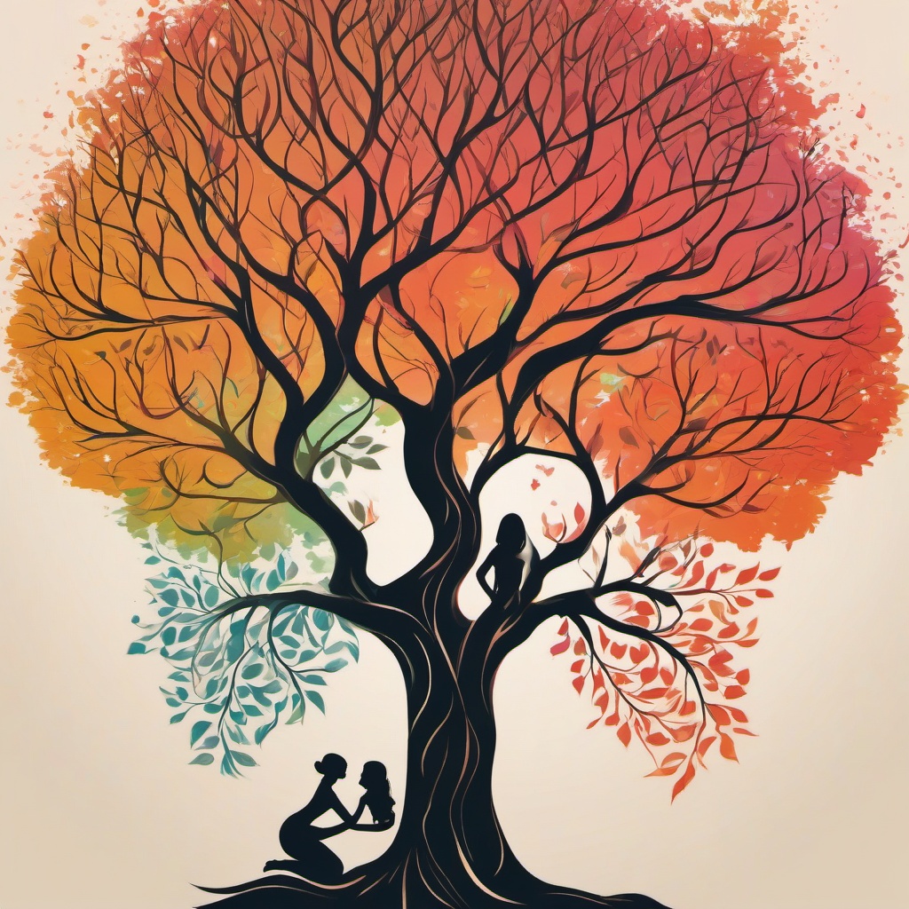 mother daughter tree tattoo  simple vector color tattoo