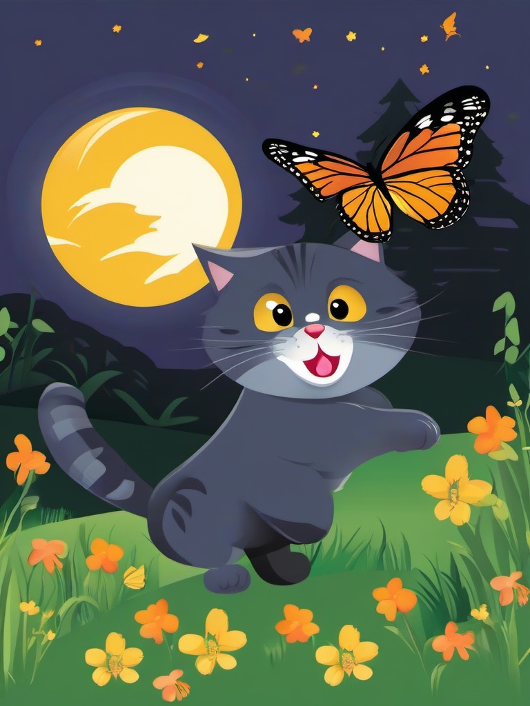 Cat clipart - cat chasing a butterfly  