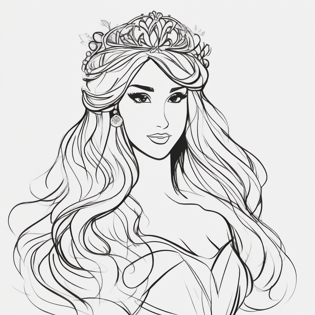 drawing of a Disney princess  minimal rough sketch scribbles,doodles,black and white