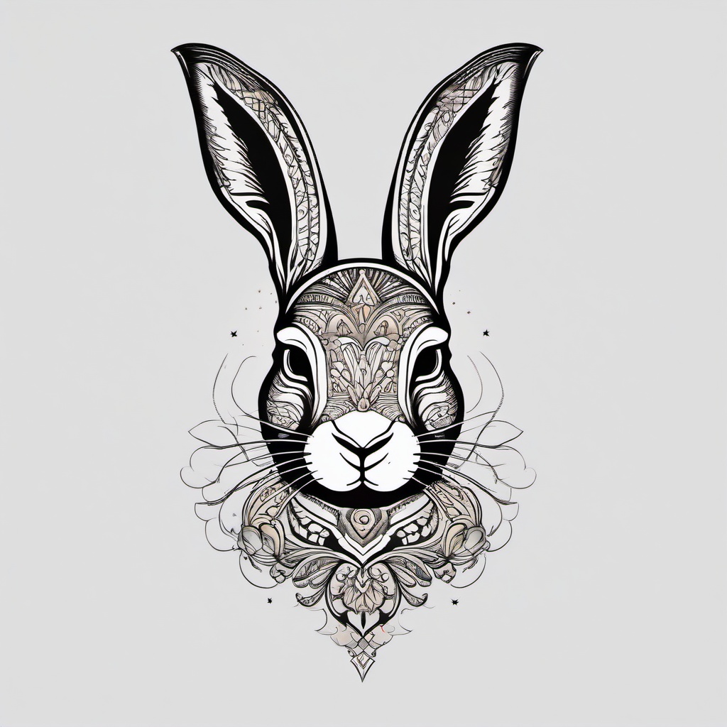 rabbit zodiac tattoo  minimalist color tattoo, vector