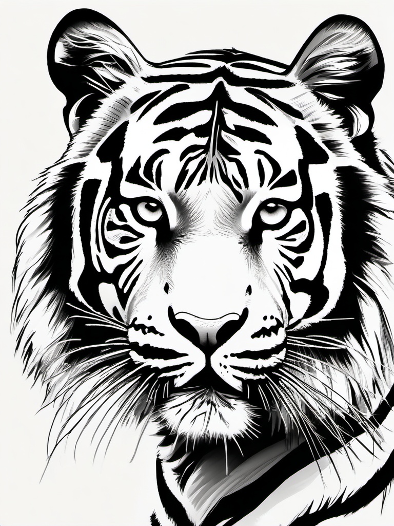 drawing of a tiger with stripes  minimal rough sketch scribbles,doodles,black and white