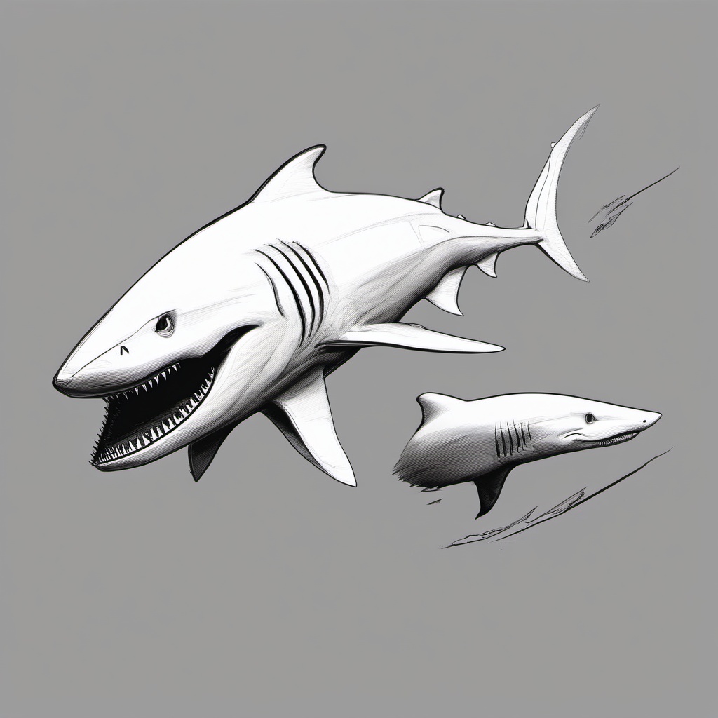 drawing of Goblin shark  minimal rough sketch scribbles,doodles,black and white