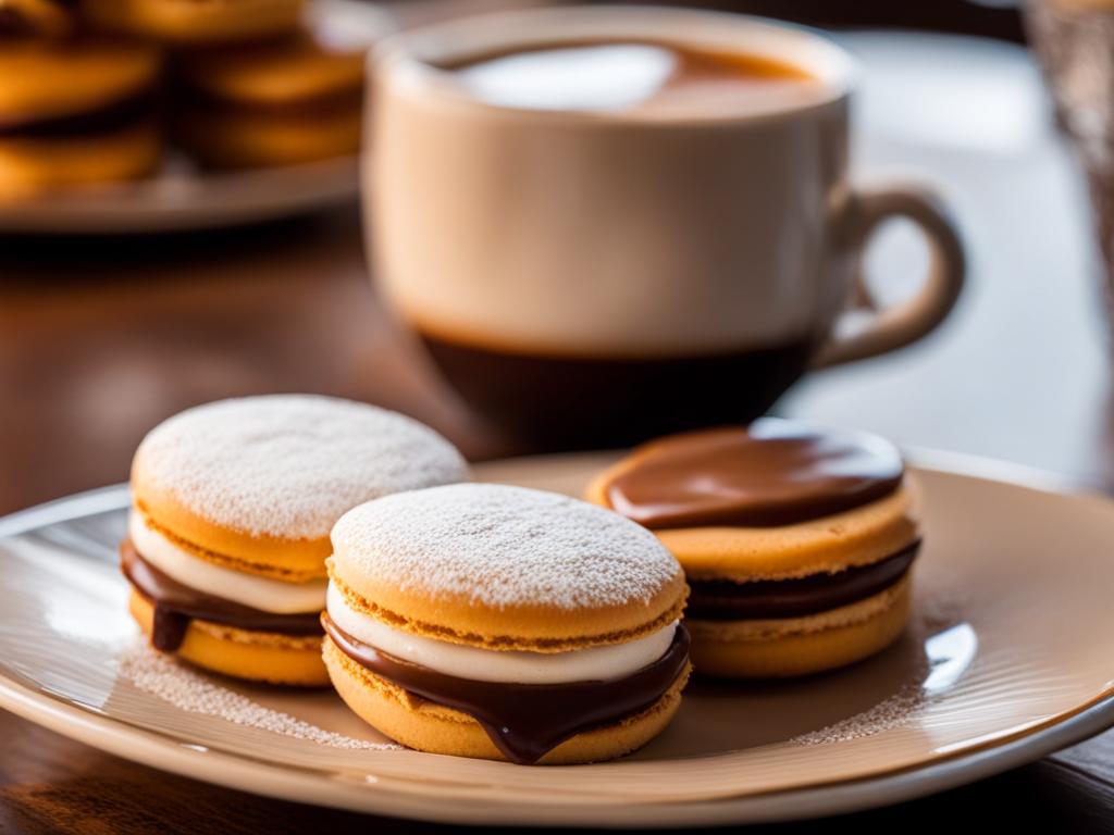 alfajores in a cozy café - enjoying alfajores with dulce de leche filling at a charming café. 