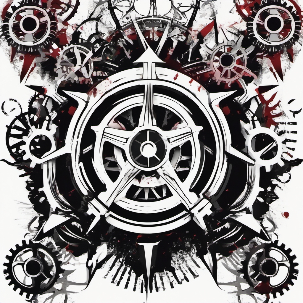 Anarchy gears tattoo. Machinery of dissent.  color tattoo minimalist white background