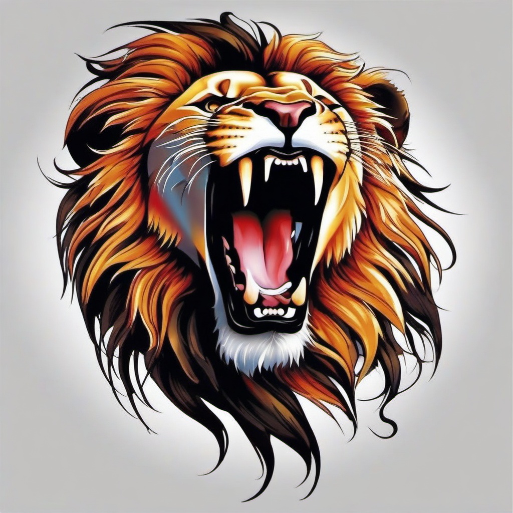 Lion roaring tattoo, Tattoos depicting roaring lions in moments of fierce intensity. , color tattoo designs, white clean background