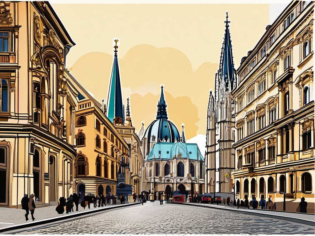 Vienna clipart - St. Stephen's Cathedral and Vienna cityscape, ,color clipart vector style