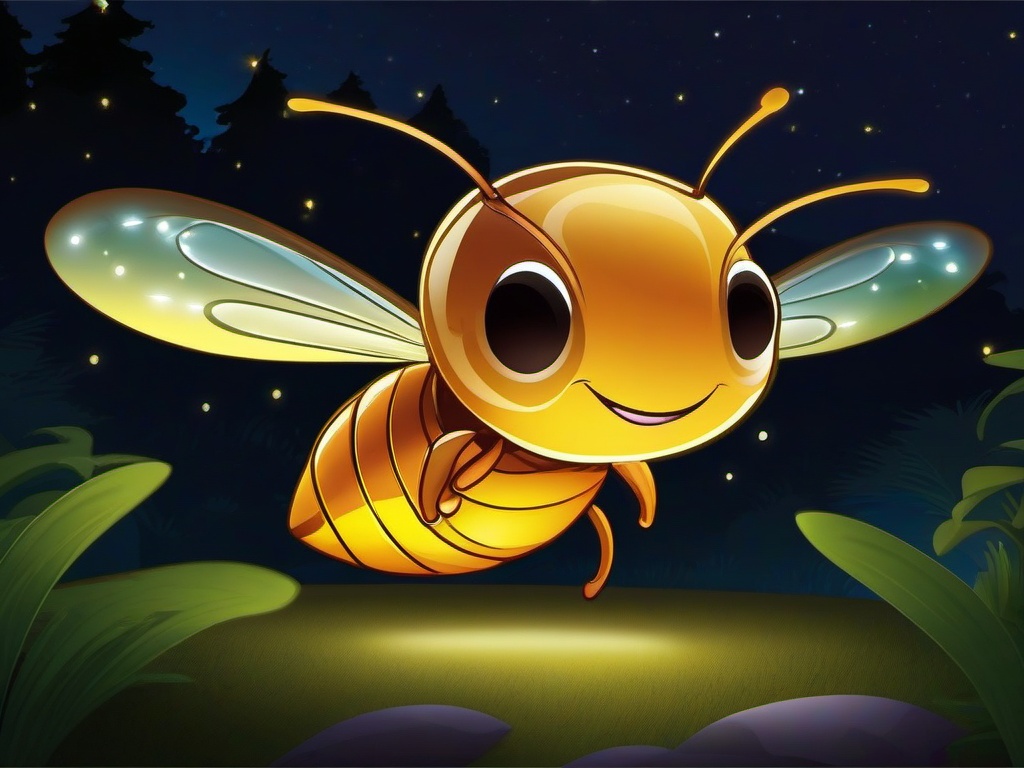 Firefly Cartoon - Cartoon of firefly glowing at night  