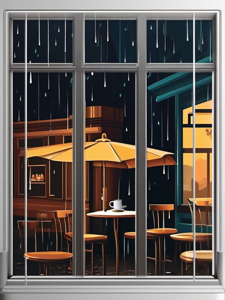 Rainy cafe window sticker- Cozy and contemplative, , sticker vector art, minimalist design