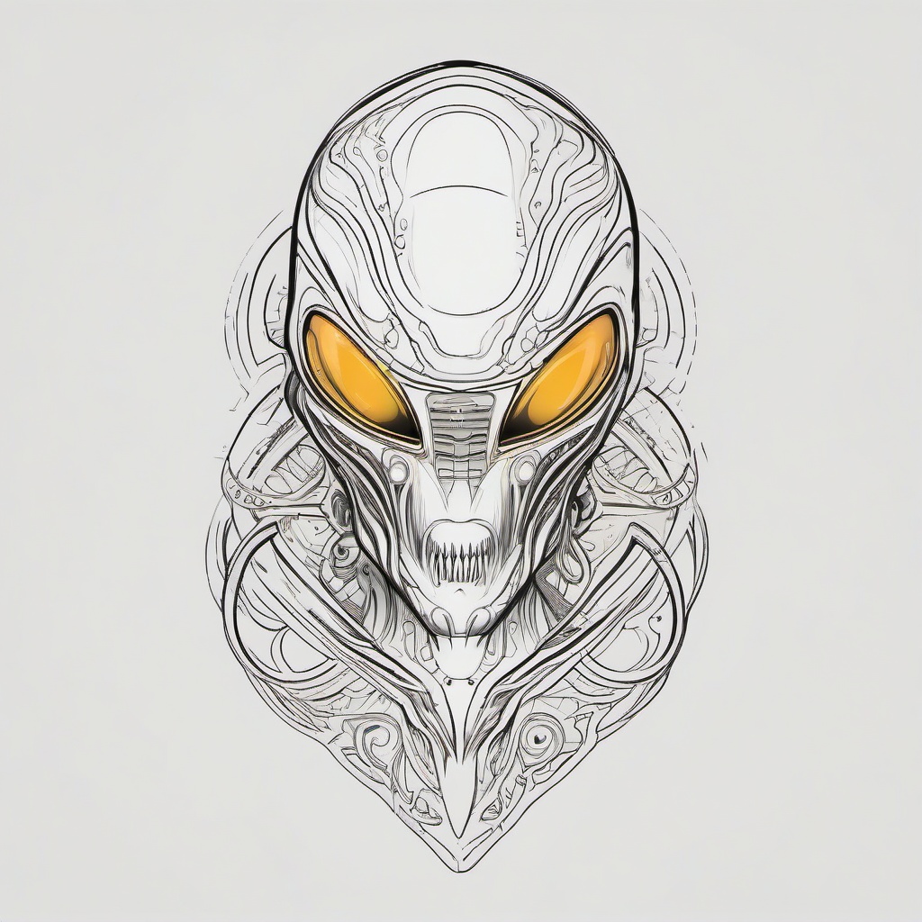 Alien Outline Tattoo - Highlighting the enigmatic allure of aliens through an outline tattoo.  simple color tattoo,vector style,white background