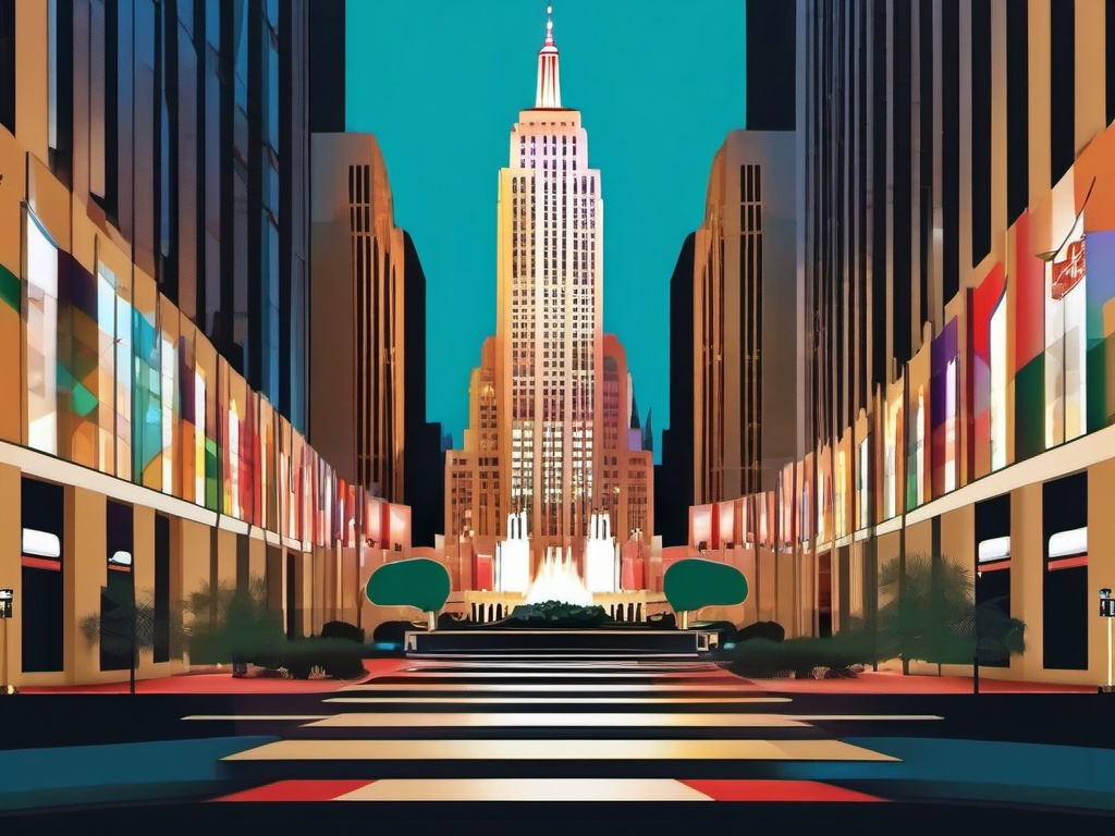 Rockefeller Center sticker- Entertainment and shopping complex in Midtown Manhattan, , sticker vector art, minimalist design