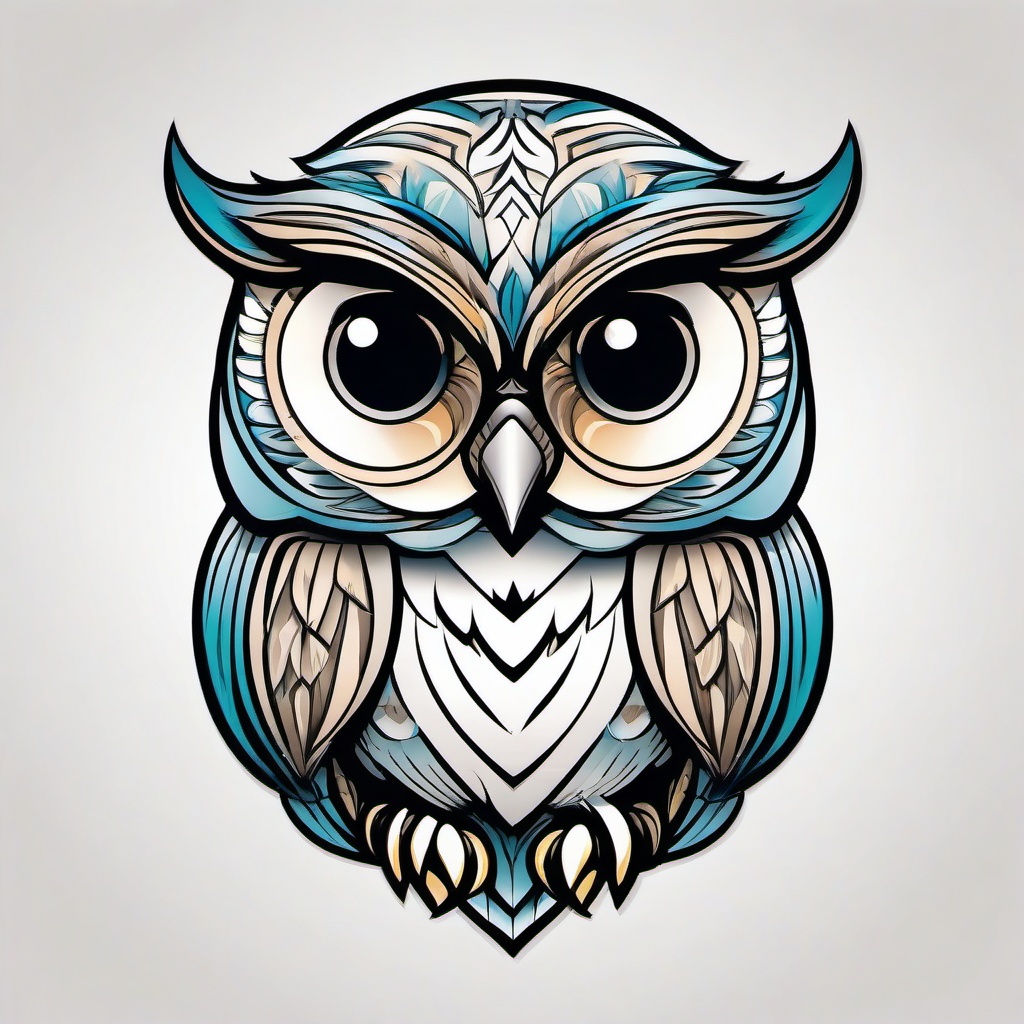 Cartoon Owl Tattoo - Embrace playfulness with a cartoon-style owl tattoo.  simple color tattoo,vector style,white background