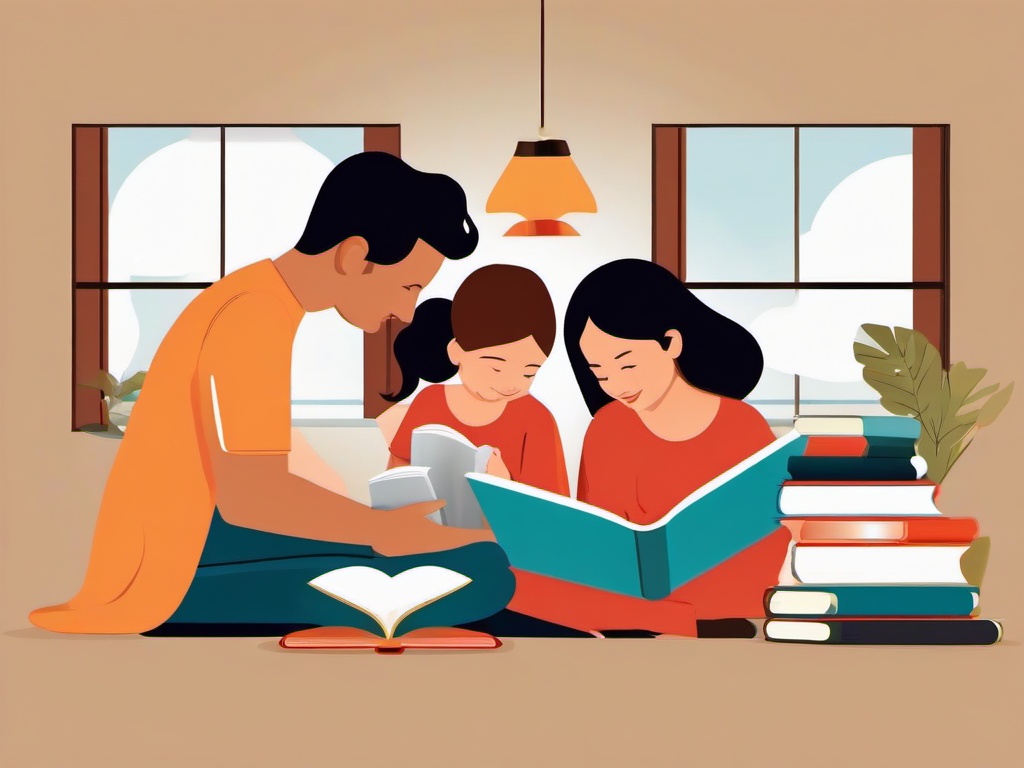 Reading clipart - family reading storybooks together  color,minimalist,vector clipart