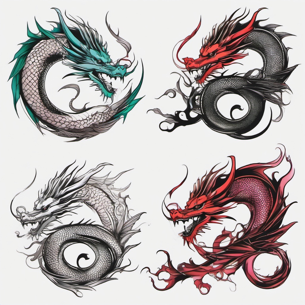 Feminine Dragon Tattoo Ideas - Creative and feminine ideas for dragon tattoos.  simple color tattoo,minimalist,white background