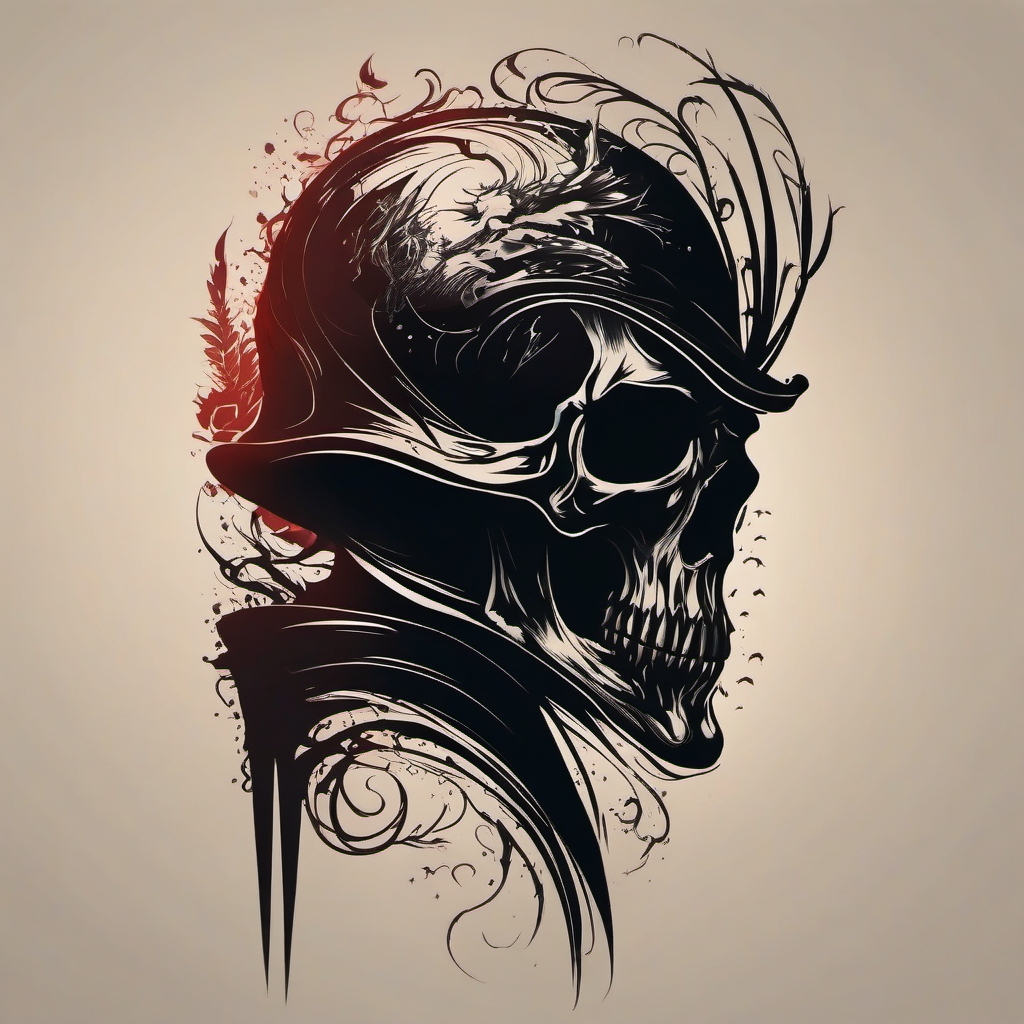 A shadowy figure lingers, marking a death's whisper in the tattoo.  simple color tattoo style