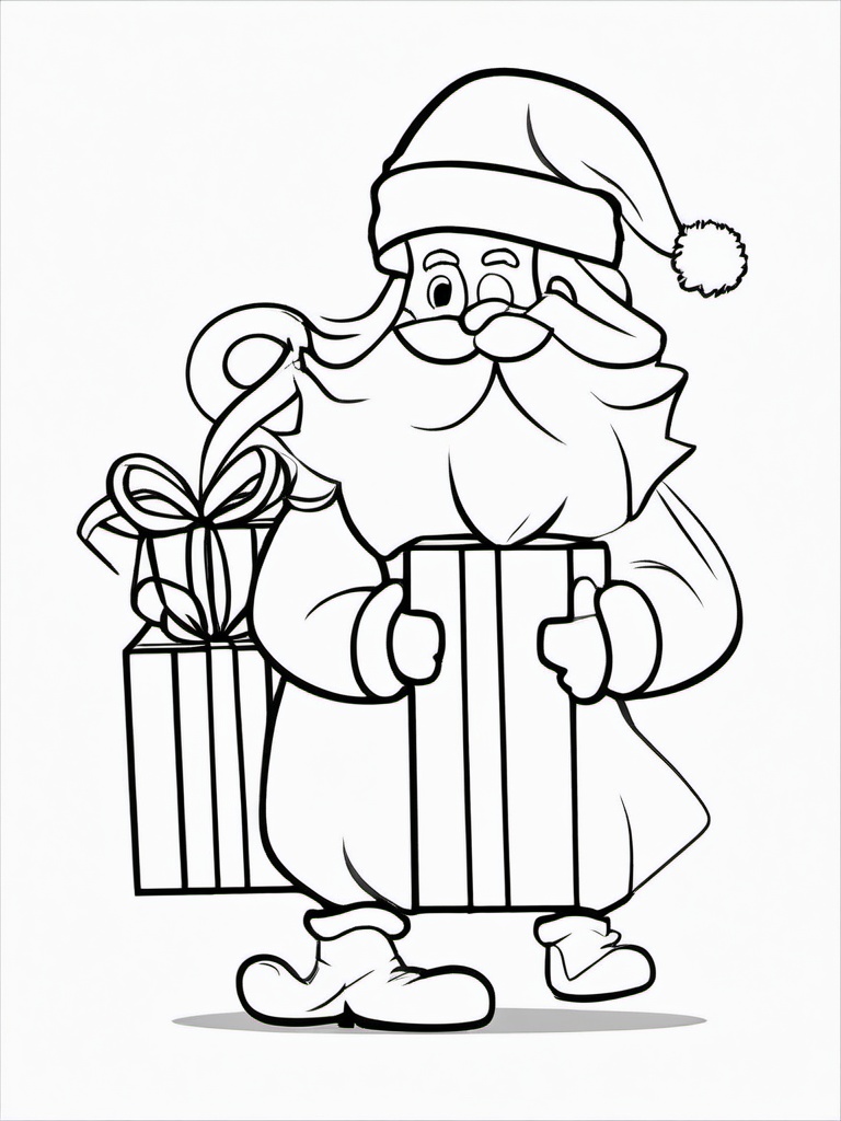 Santa with a Big Gift Bag Coloring Pages - Carrying Presents for Children Everywhere  minimal black outline printable sheet, coloring page