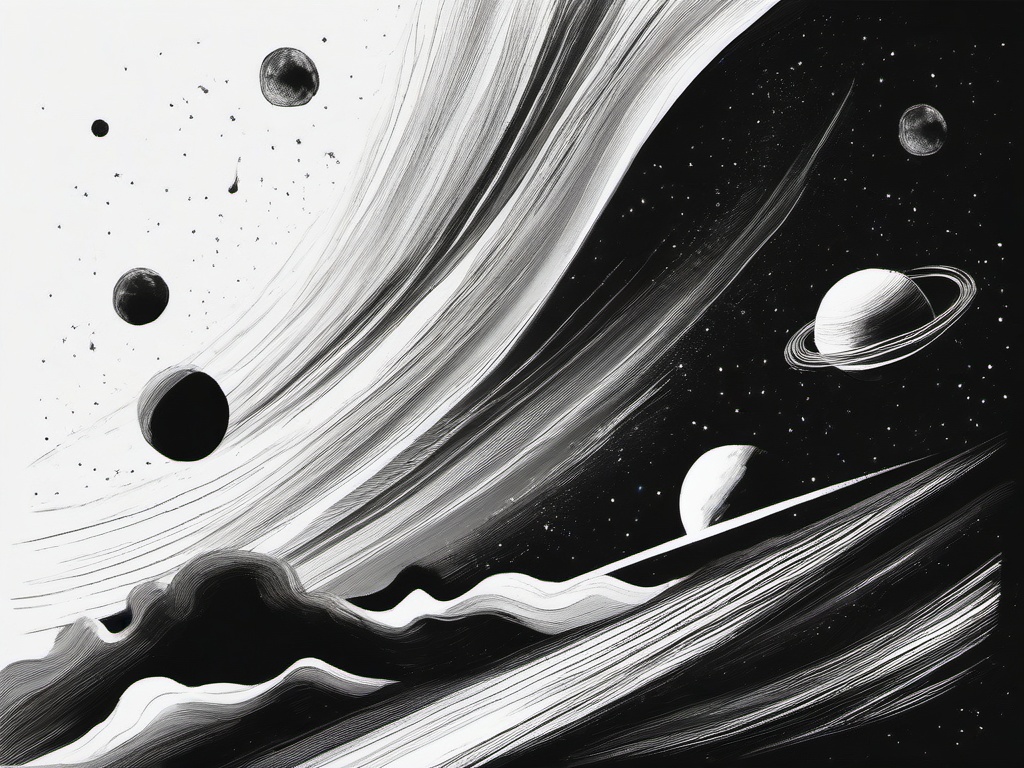 drawing of space with comets  minimal rough sketch scribbles,doodles,black and white