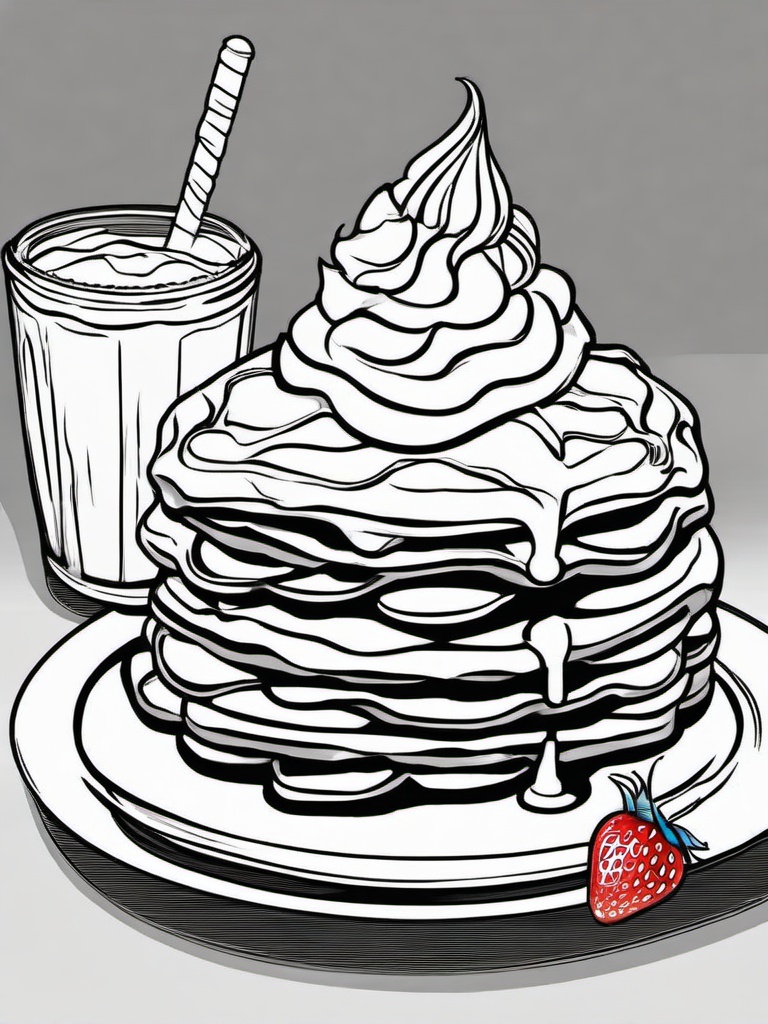 Food Coloring Pages - Waffle topped with strawberries and whipped cream  simple coloring pages