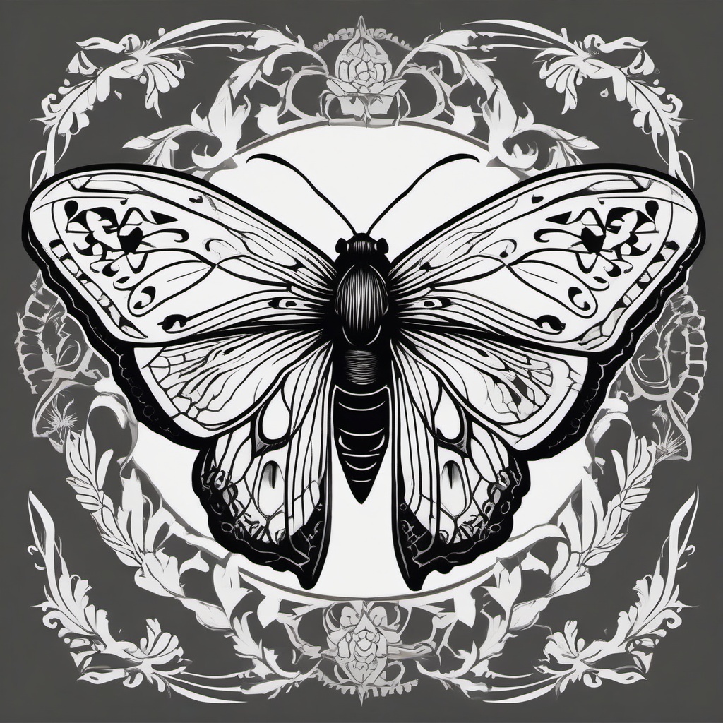 Goth Moth Tattoo - Infuse gothic aesthetics into your tattoo with a design featuring a dark and mysterious goth moth.  simple vector color tattoo, minimal, white background