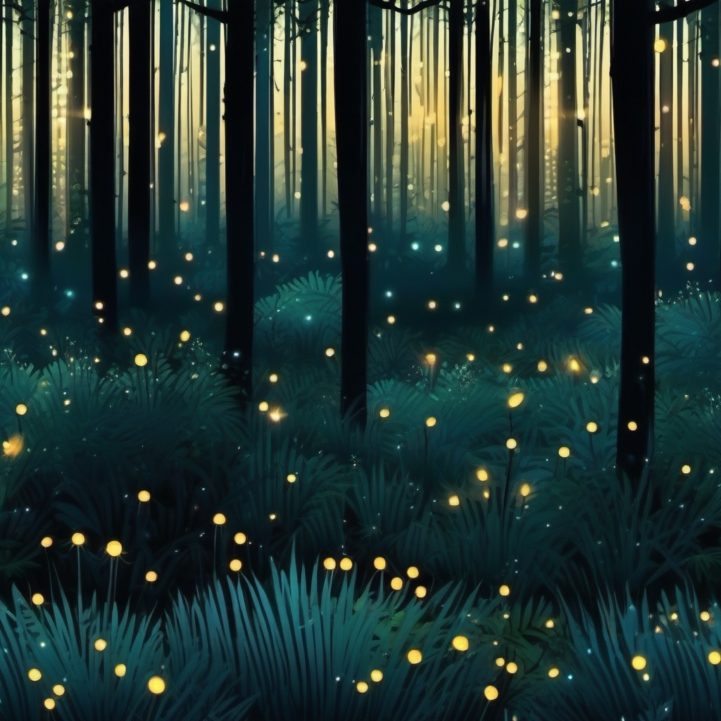 Forest Background - Enchanted Forest with Glowing Fireflies at Dusk wallpaper, abstract art style, patterns, intricate