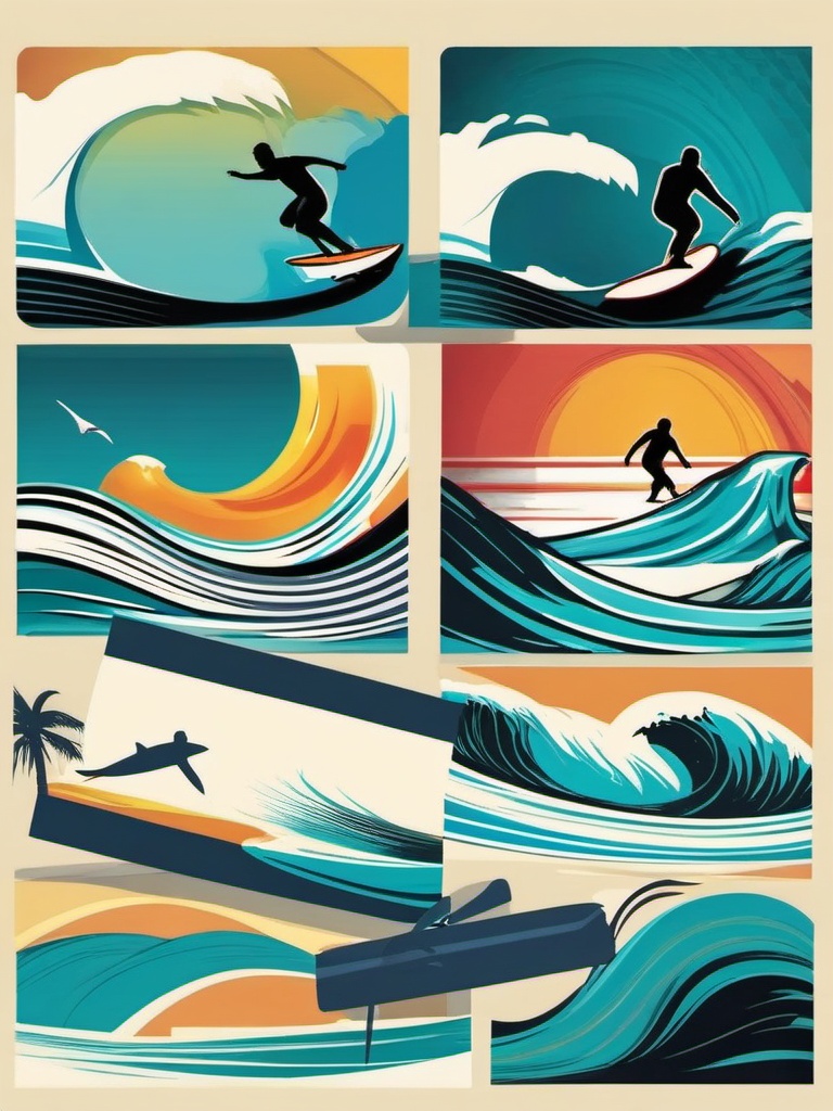 Surfing Action clipart - Dynamic surfing maneuvers, ,vector color clipart,minimal