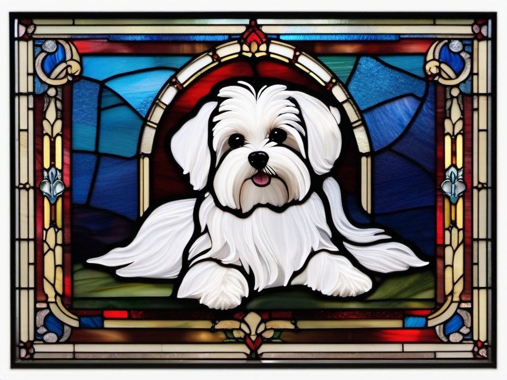 Stained Glass Maltese - Small Maltese with white fur  